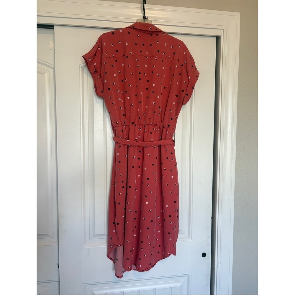 CLEARANCE-Adrienne Vittadini Coral Midi Shirt‎ Dress with Black and White Dots - Picture 4 of 8